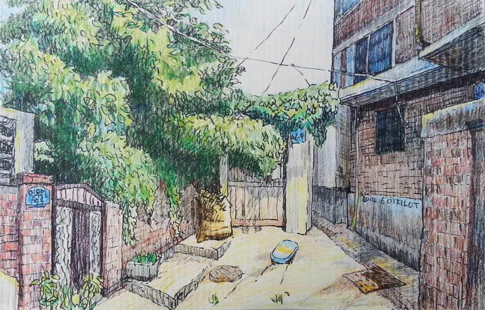 나무와 담쟁이가 사는 집 / 28*18cm / colored pensils on paper /2014