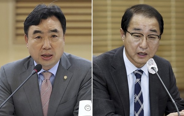 더불어민주당 윤관석 의원(왼쪽)과 이성만 의원. 사진=연합뉴스