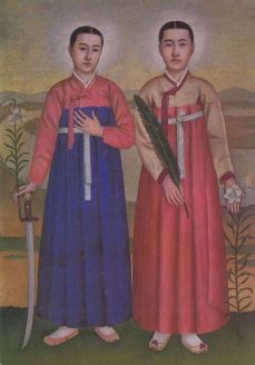 '성녀 김효임(골롬바)과 효주(아녜스)자매', 69.5×46.5cm, 1925, 절두산 순교자 기념관 소장
